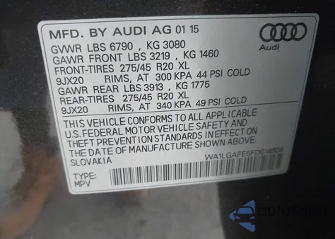 2015 Audi Q7 3.0T Premium из США, поврежденный, VIN WA1LGAFE5FD014604